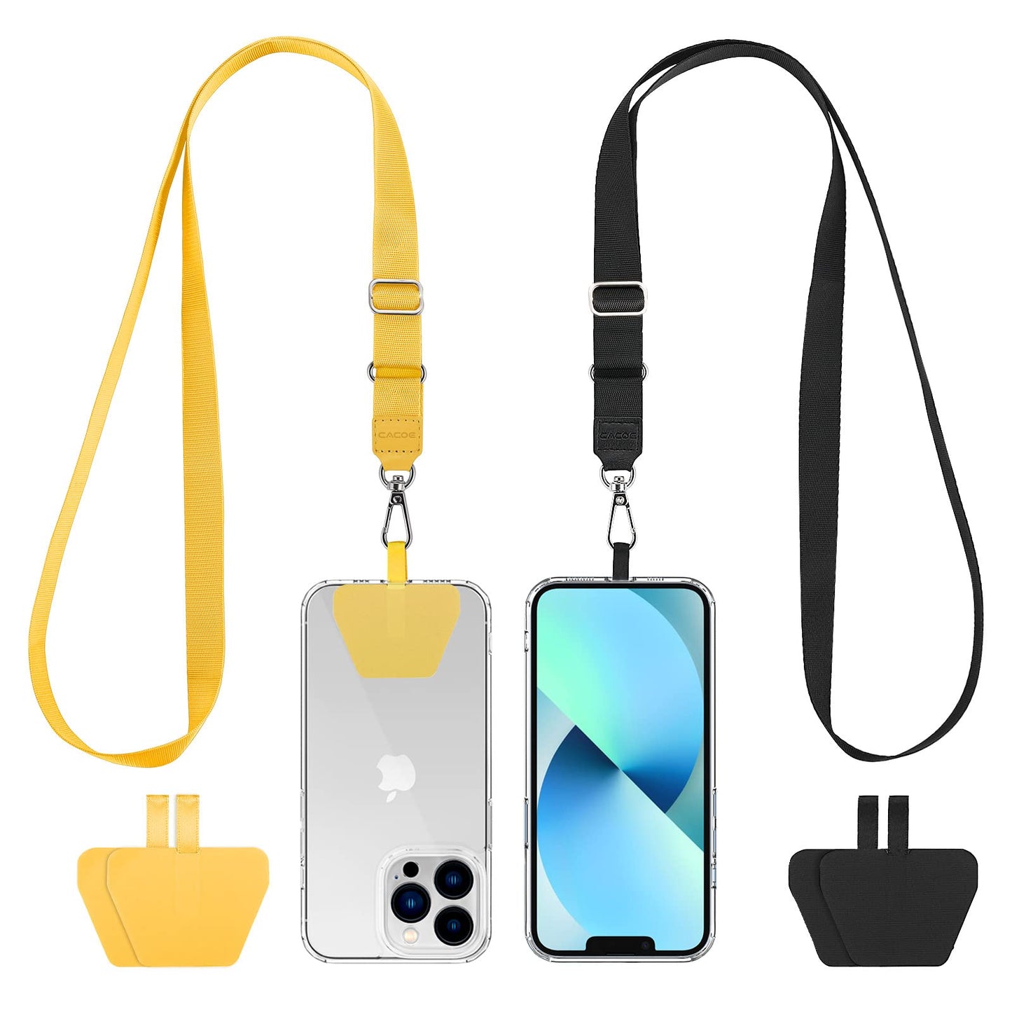 CACOE Phone Lanyard 2 Pack-2× Adjustable Neck Strap,2× Phone Patches,Universal Cell Phone Multifuctional Patch Lanyards Compatible with Most Smartphones(Black+Gray)