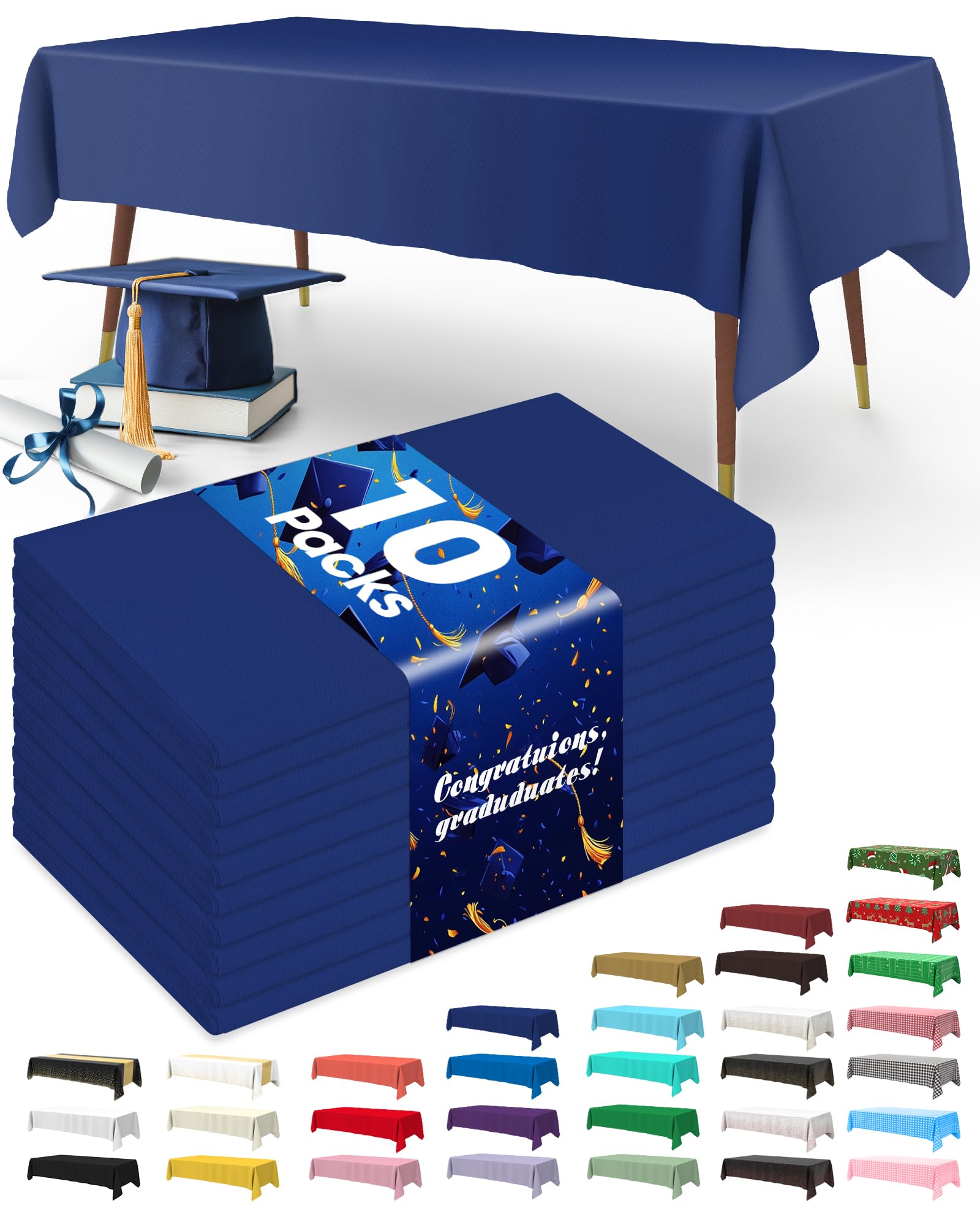 Pureegg Plastic Table Cloth Disposable 10 Pack, 54 x 108 Inch Table Cloths, Party, Picnic, Wedding, Decorative Tablecloths, Rectangle, White Plastic Cover, Leakproof & Sturdy, White