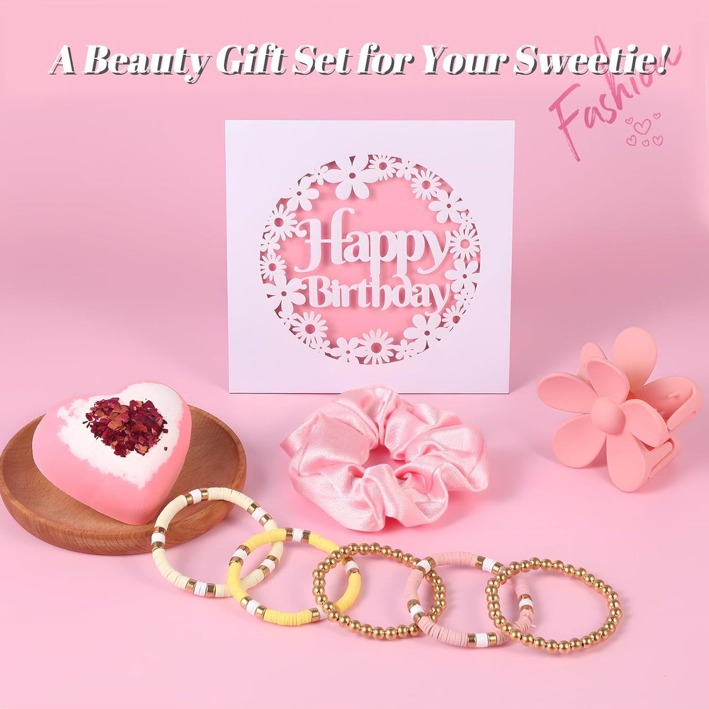 ONIYEA Birthday Gift for Teen Girls, 7 Cute Gifts with Tasks, Happy Birthday Gift Ideas,Trendy Preppy Stuff for Teen Girls, Christmas, Cute Daisy Aesthetic Glass Cups Tumbler Gifts Set 7pcs (Pink)