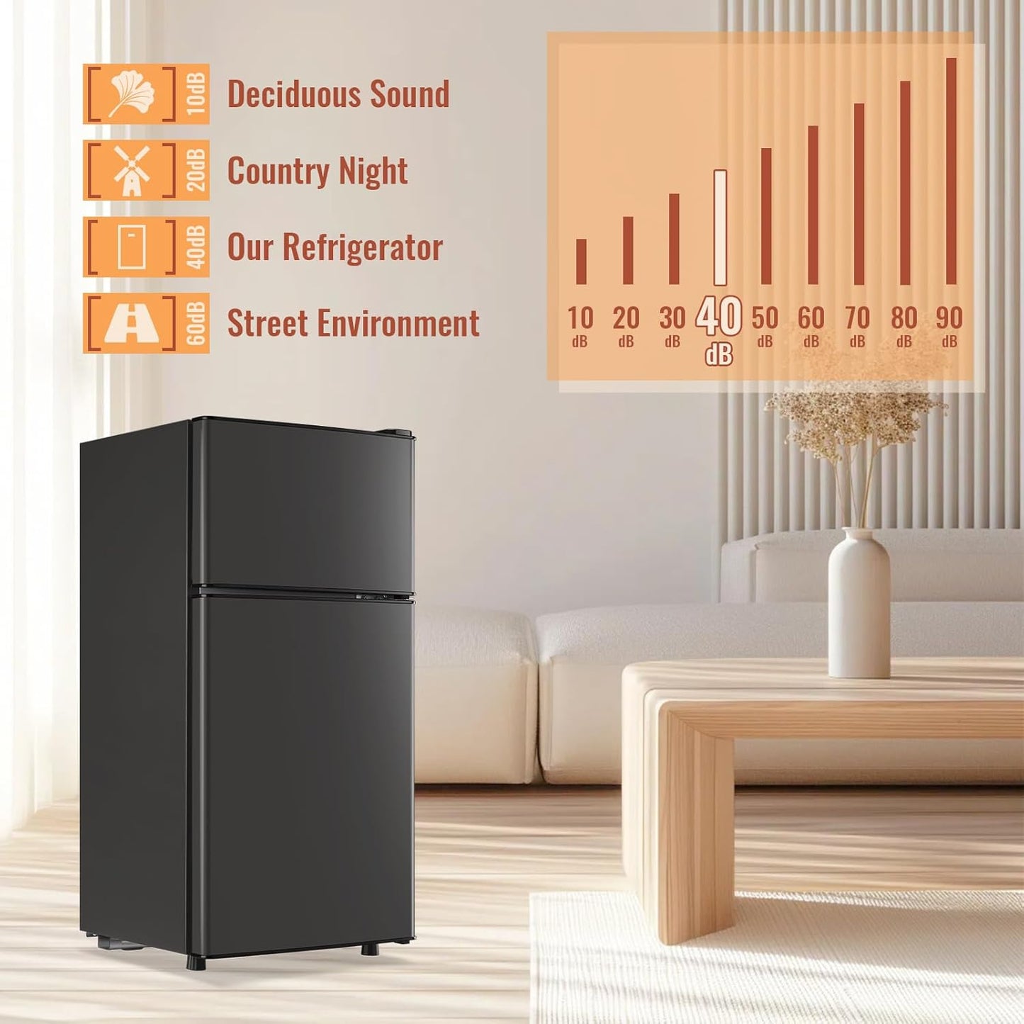 2.4 Cu.ft Mini Fridge with Double Doors Small Refrigerator with Separate Freezer & 7 Adjustable Temperature Control, Tiny Size & Personal Fridge Ideal for Office Apartment Dorm Dark Grey