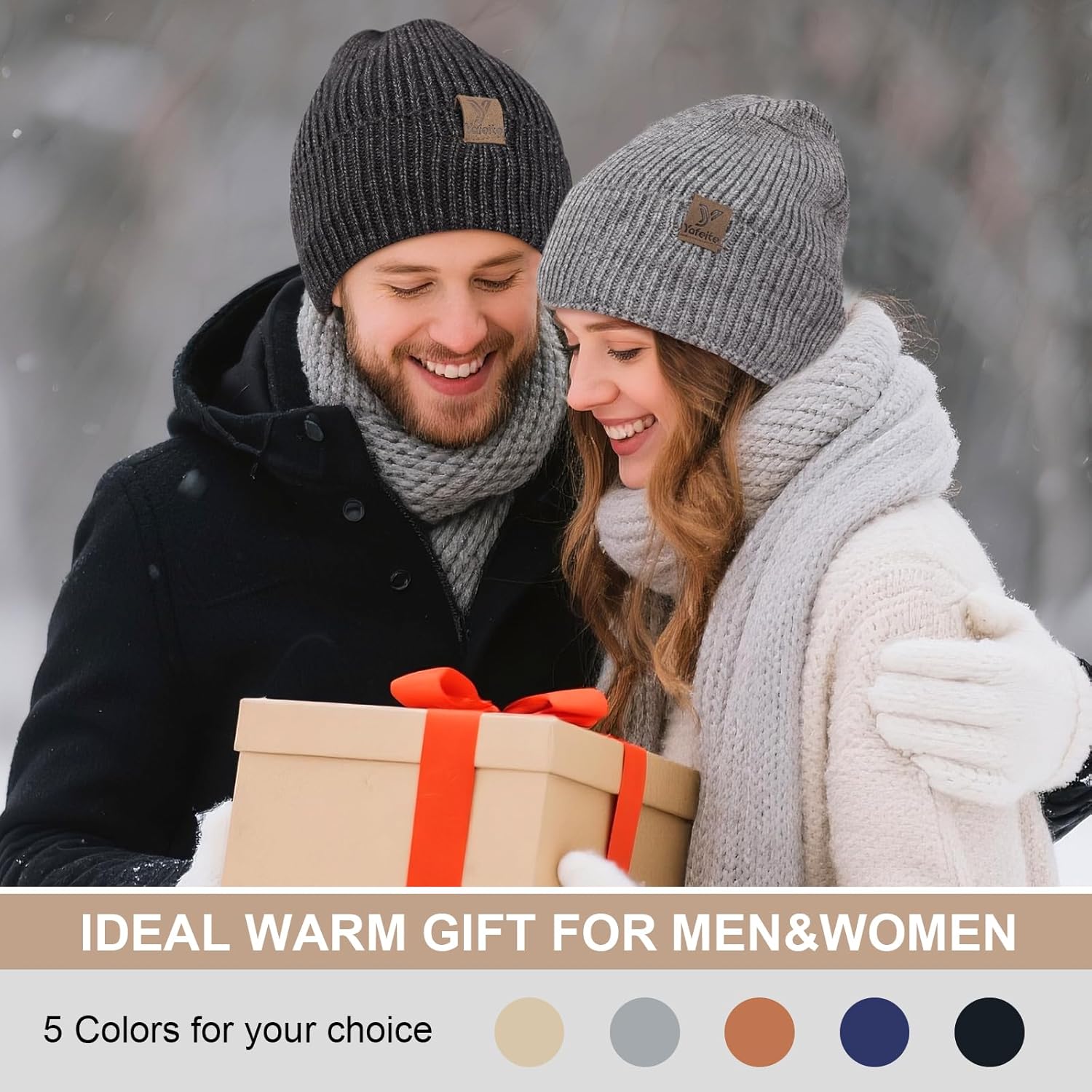 Winter Beanies Hats for Men Women, 2-Pack Soft Fleece Lined Beanie, Insulated Ski Stocking Cap for Cold Weather