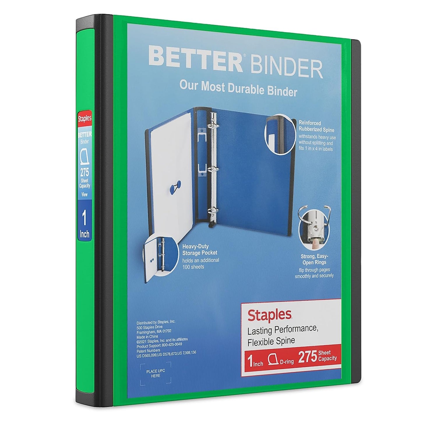 STAPLES 3 Inch BetterView Binder with D-Rings (Teal)