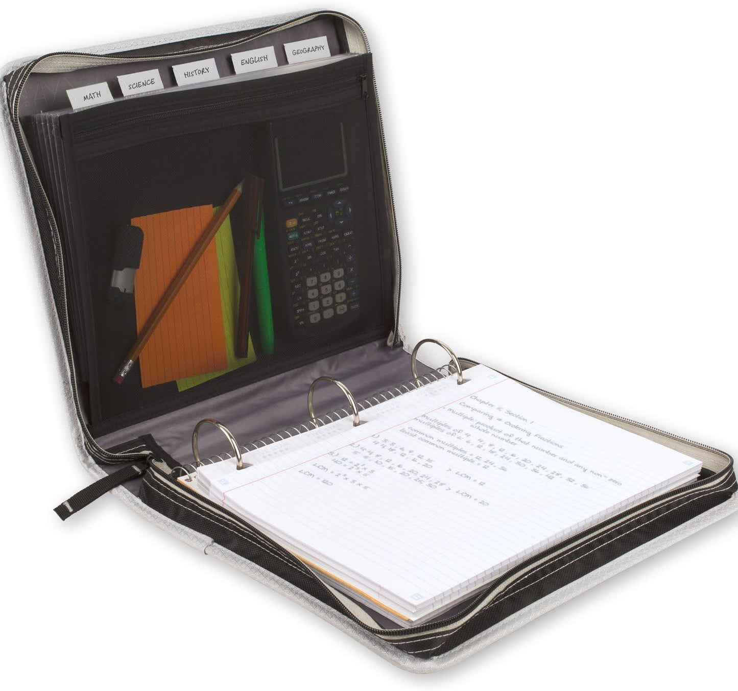 Five Star Zipper Binder, 2 Inch 3-Ring Binder with Round Rings, Expansion Panel and 5-Tab Expanding File, 580 Sheet Capacity, Black/Gray (29052IT8)