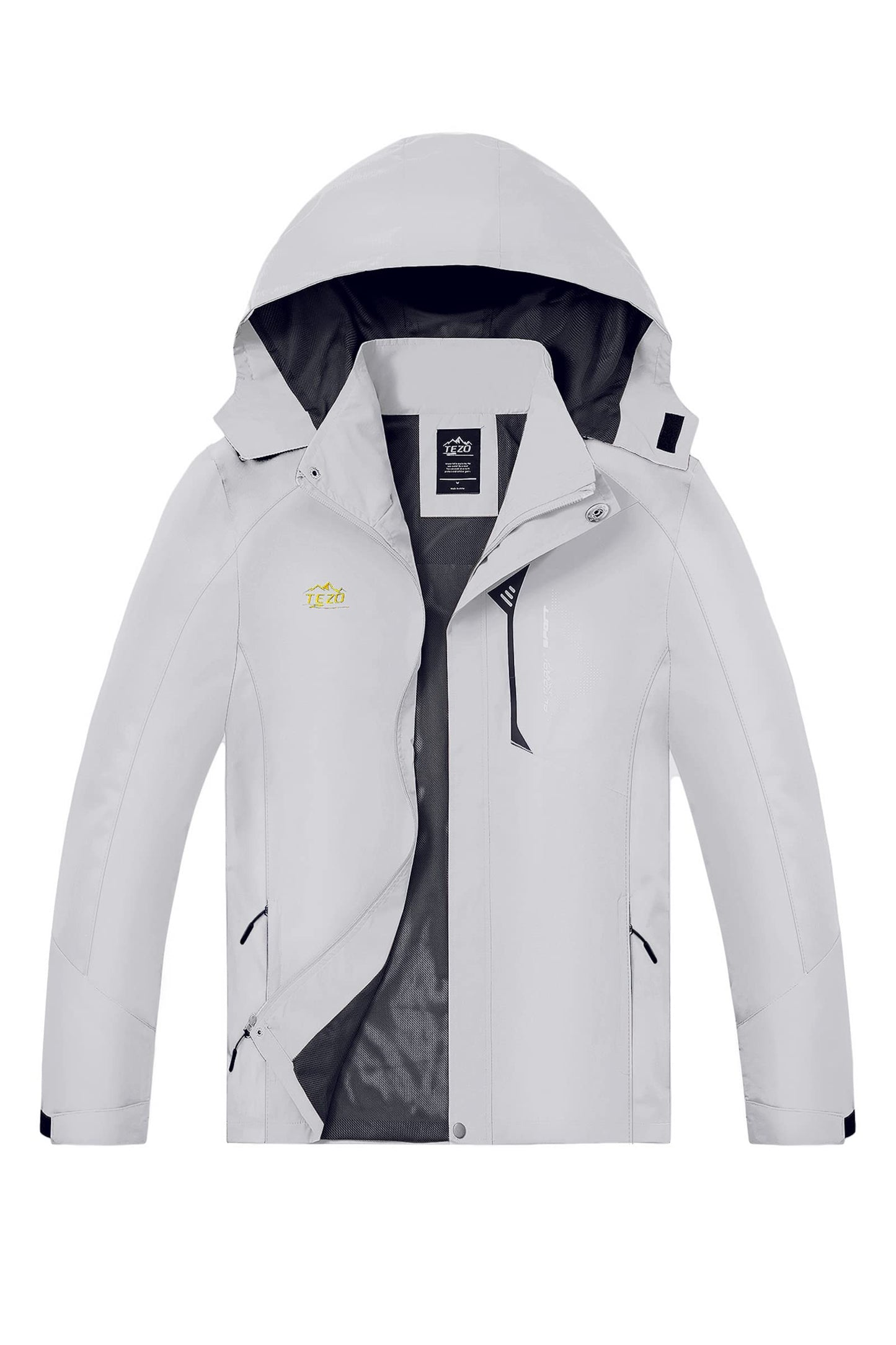TEZO Mens Rain Jacket Waterproof with Hooded Hiking Coat Lightweight Windbreaker