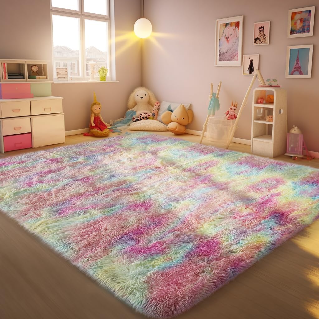 Ophanie Area Rugs for Bedroom Living Room, Grey Fluffy Fuzzy Shag Shaggy Soft Plush Carpet, 4x6 Indoor Floor Gray Rug for Kids Home Dorm Decor Aesthetic
