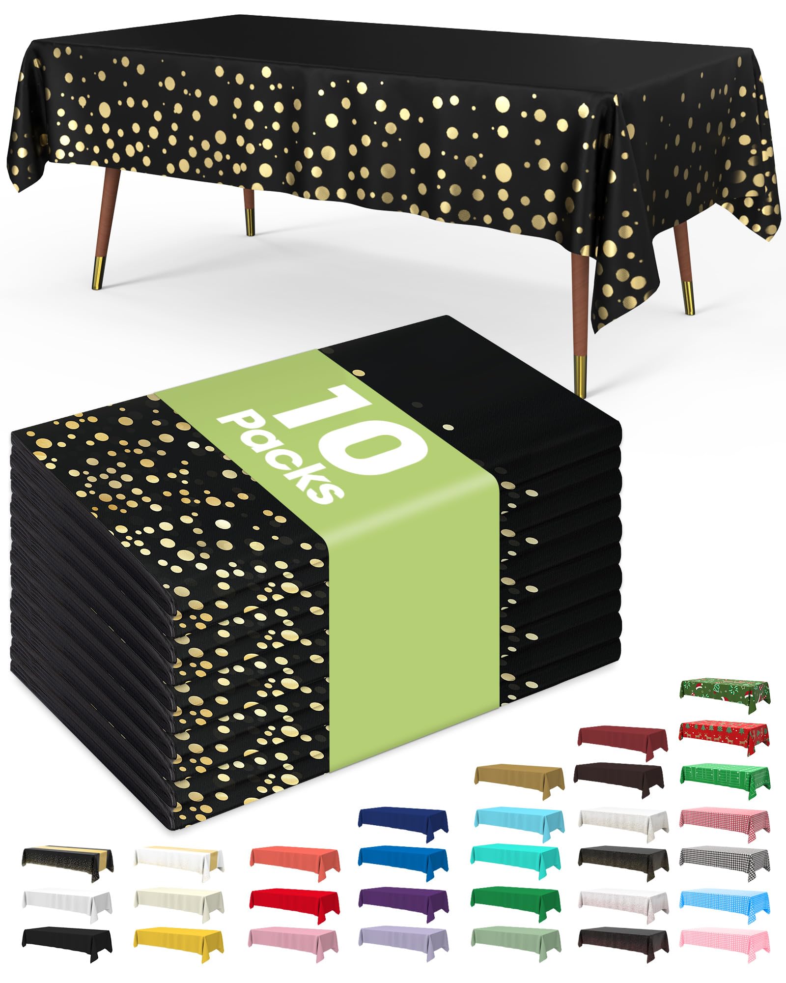 Pureegg Plastic Table Cloth Disposable 10 Pack, 54 x 108 Inch Table Cloths, Party, Picnic, Wedding, Decorative Tablecloths, Rectangle, White Plastic Cover, Leakproof & Sturdy, White