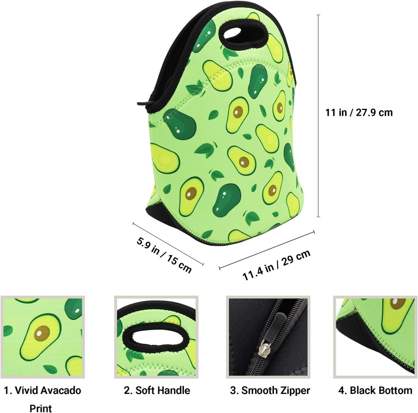 Neoprene Lunch Bag for Kids, Insulated Lunch Box Tote for Women Men Adult Teens Boys Teenage Girls Toddlers (Avocado)