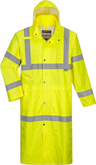 Portwest UH445 Men's Classic Raincoat Waterproof Hi Vis Reflective Long Rain Jacket ANSI Class 3 Yellow