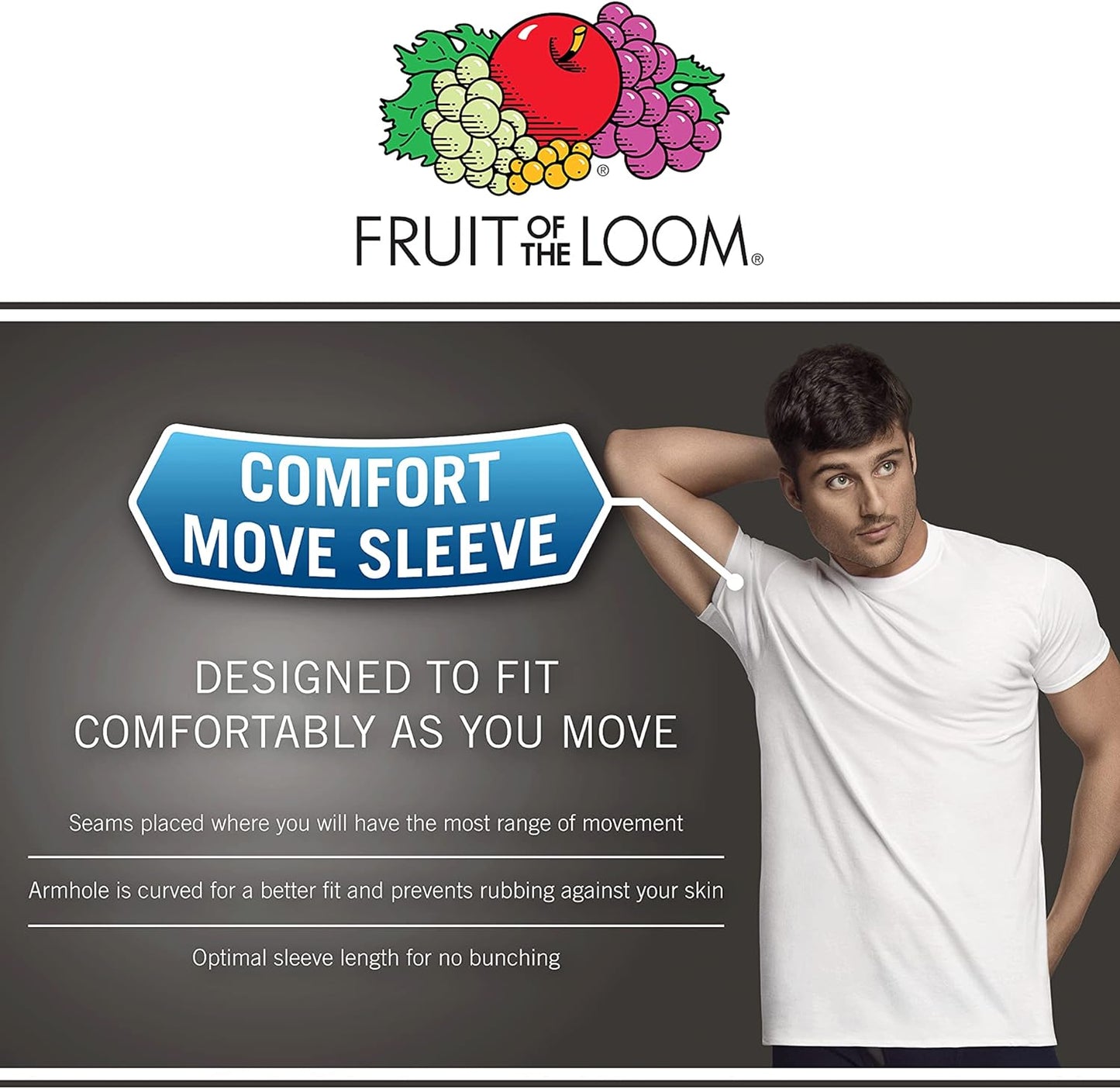 Fruit of the Loom Men's Tee Undershirts, Moisture Wicking & Tag Free, Short Sleeve Pocket T-Shirts