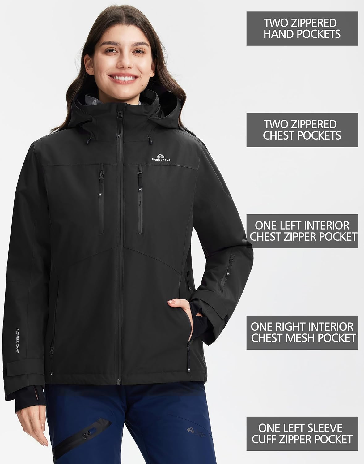 Pionner Camp Women's Ski Jacket 20k Waterproof Insulated Winter Snow Coat Rain Jacket for Skiing Snowboarding Hiking