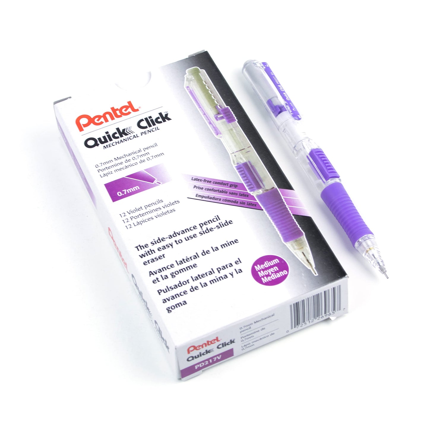 Pentel Quick Click Mechanical Pencil, (0.7mm), Medium, Gray Barrel, Box of 12 Pencils (PD217N)