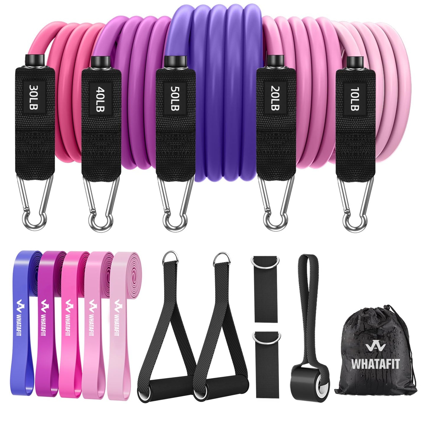 WHATAFIT Resistance Bands, Exercise Bands,Resistance Bands for Working Out, Work Out Bands with Handles for Men and Women Fitness, Strength Training Home Gym Equipment