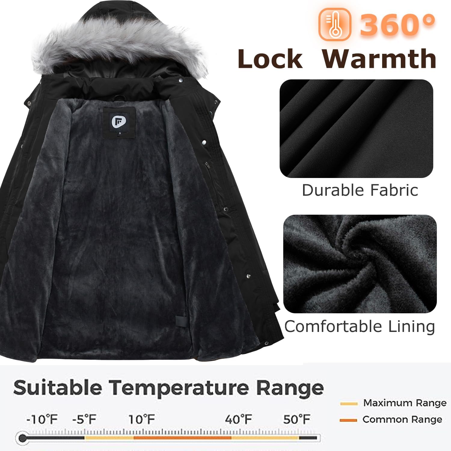 Women's Winter Hooded Coat Waterproof Down Long Jacket Warm Parka Thicken Puffer Coat with Removable Fur Hood