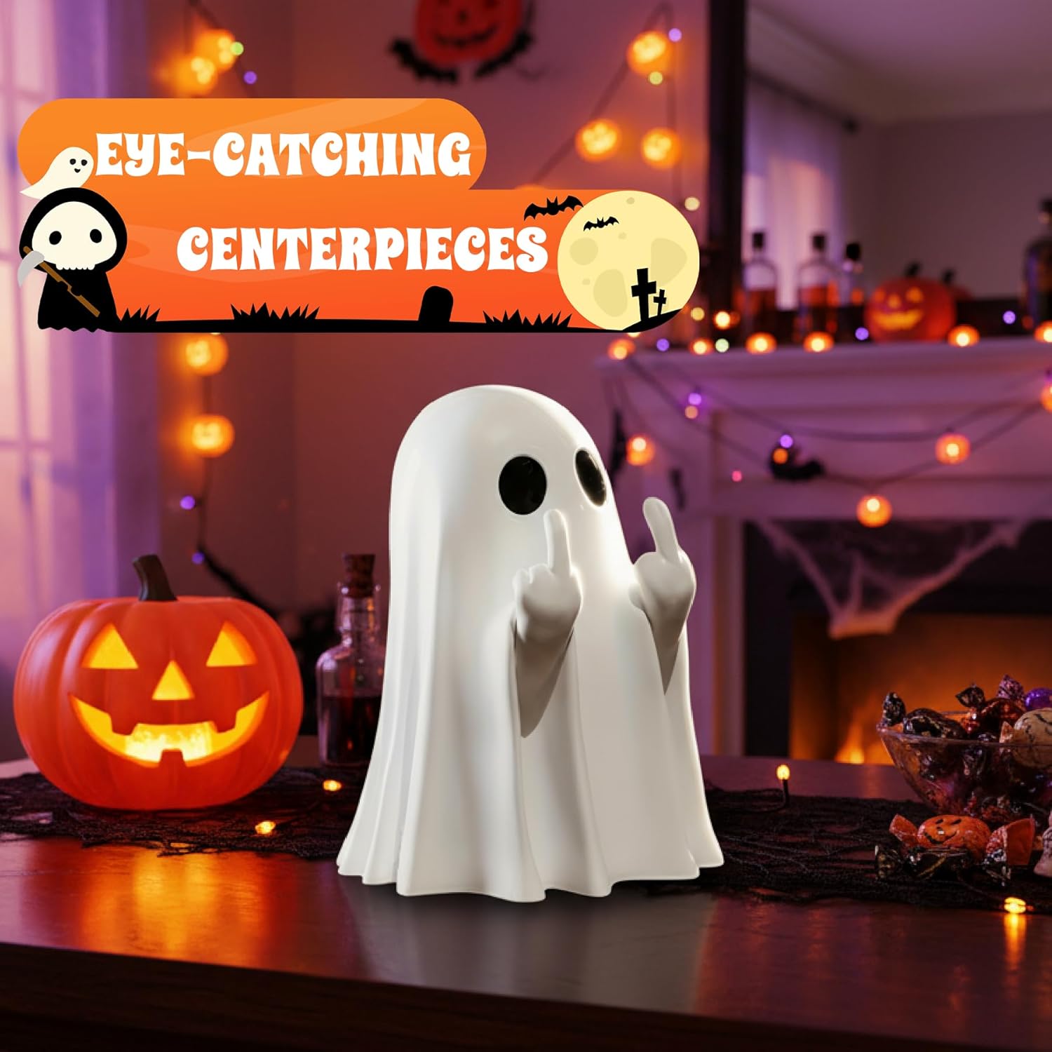 Halloween Ghost Figurine-Spooky & Cute Ghost Statue for Home, Desk, Party Decor | FunnyGhost Halloween Decor Indoor