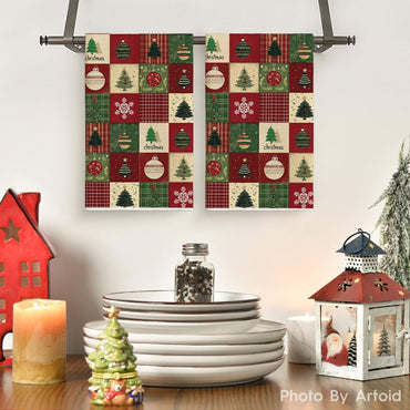Artoid Mode Checkered Xmas Tree Ornaments Christmas Kitchen Towels Dish Towels, 18x26 Inch Farmhouse Holiday Snowflake Decoration Cleaning Set of 2