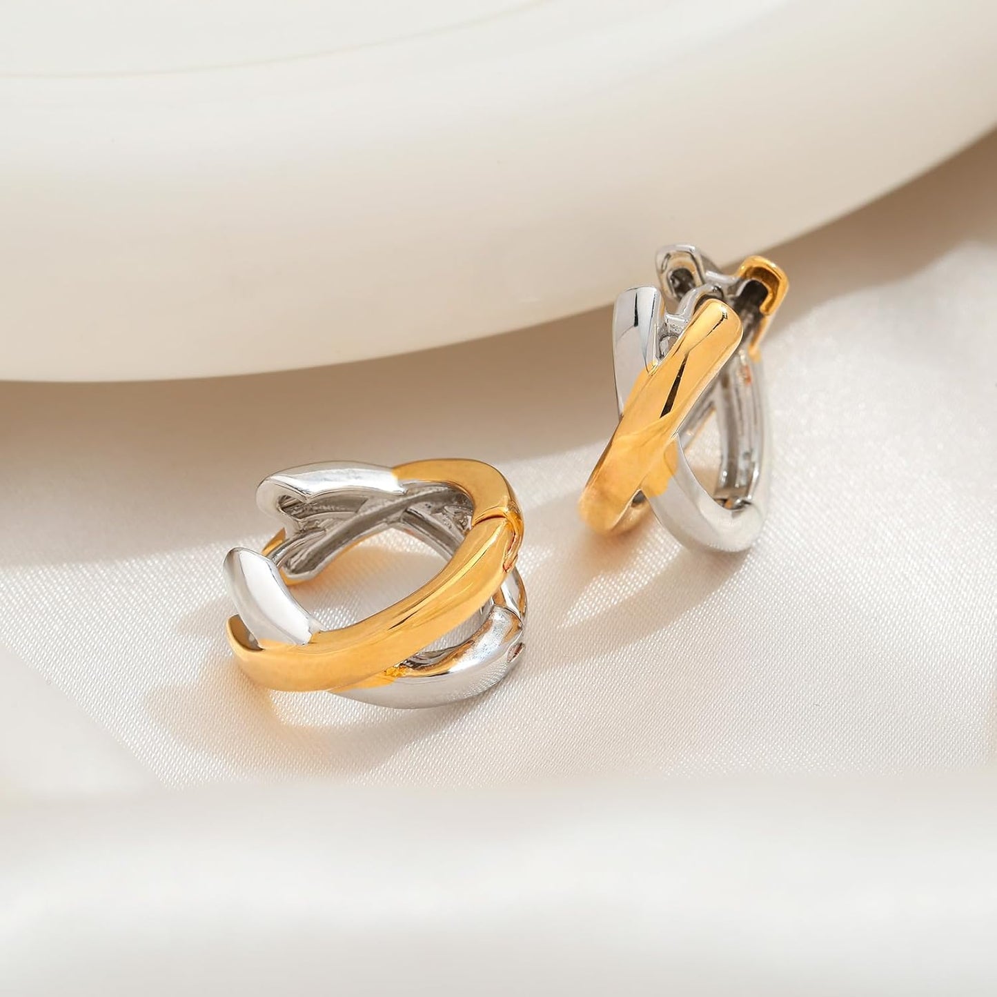 Gold Hoop Earrings For Women Trendy Mixed Metal Earrings Two Tone Earring Gold And Silver Earring Fashion Knot Jewelry Gift