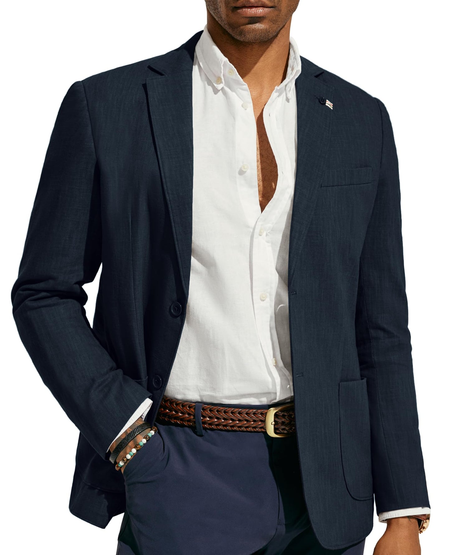 PJ PAUL JONES Mens Blazer Casual Cotton-Linen Sport Coat Lightweight 2 Button Unlined Suit Jackets