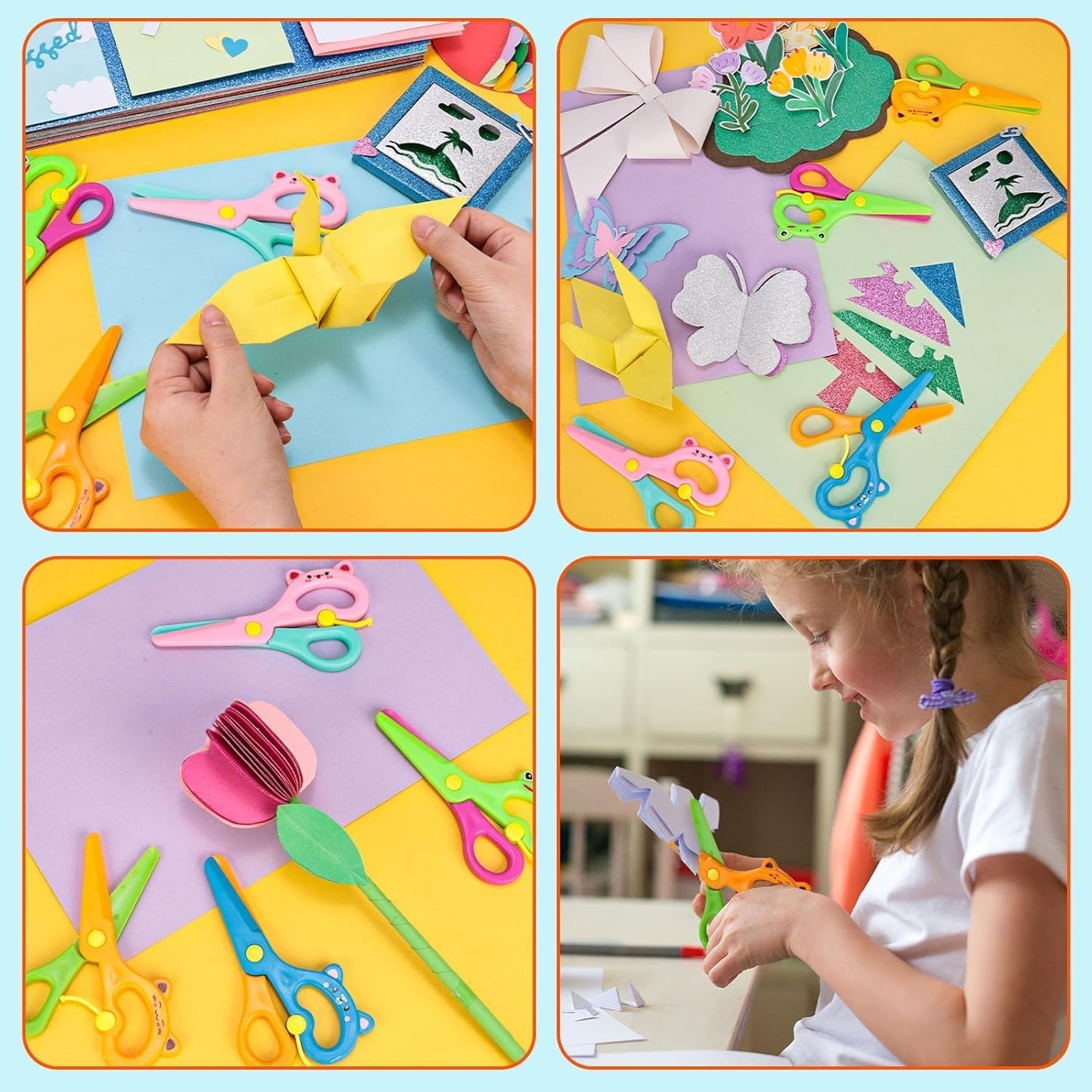 LOVESTOWN Kids Safety Scissors, 4PCS Blunt Tip Adaptive Cute Training Scissor for Kids & Children, Playdough Tools Cutting Skills Preschool Training Activity, Scrapbooking, Creative Art Supplies