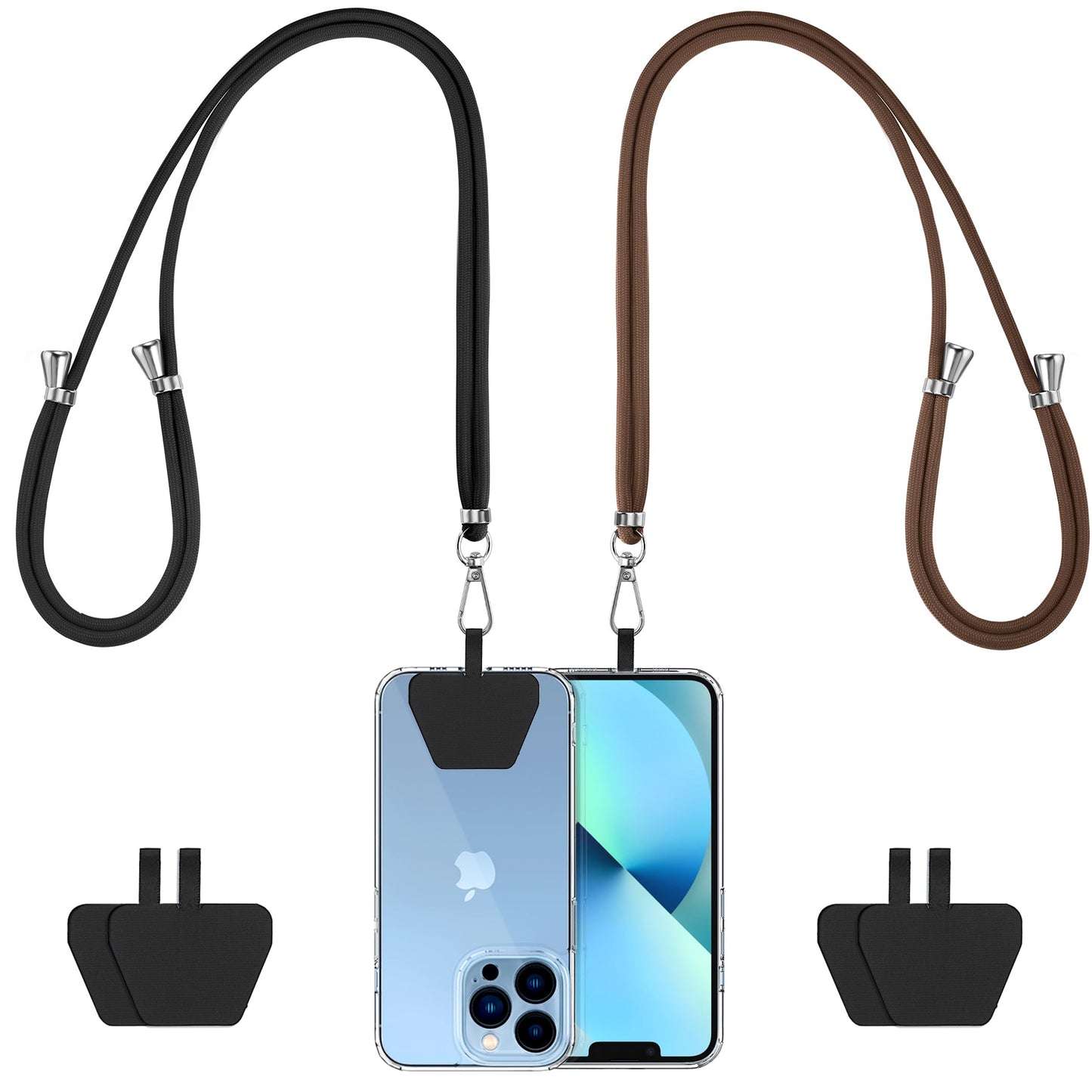 CACOE Cell Phone Lanyard 2 Pcs-1 Pcs Adjustable Neck Strap,1 Pcs Wrist Strap,2 Pcs Pads,Universal Crossbody,Multifuctional Compatible with Most Smartphones(Black)