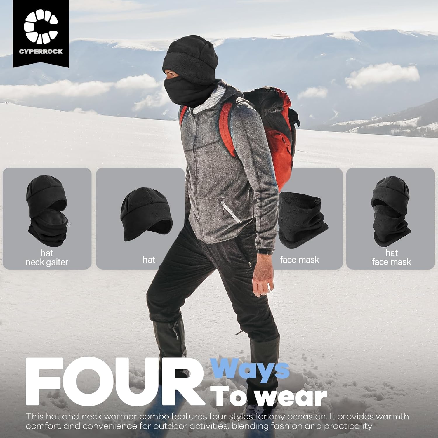 Winter Beanie Hat Scarf Set with Ear Flaps for Men Women Knit Fleece Lined Skull Cap Windproof Neck Warmer Gaiter