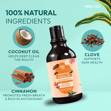 Coconut Oil Pulling with Cinnamon & Clove Bud Essential Oil for Healthy Teeth & Gums, Bad Breath Treatment, Teeth Whitening Mouthwash, Healthy Teeth & Gums, Alcohol Free, 100% Natural 8 Fl Oz