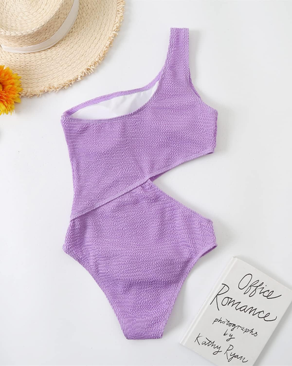 Limeeke Women's Cutout One Piece Swimsuit One Shoulder Swimwear Ribbed Monokini Bathing Suits
