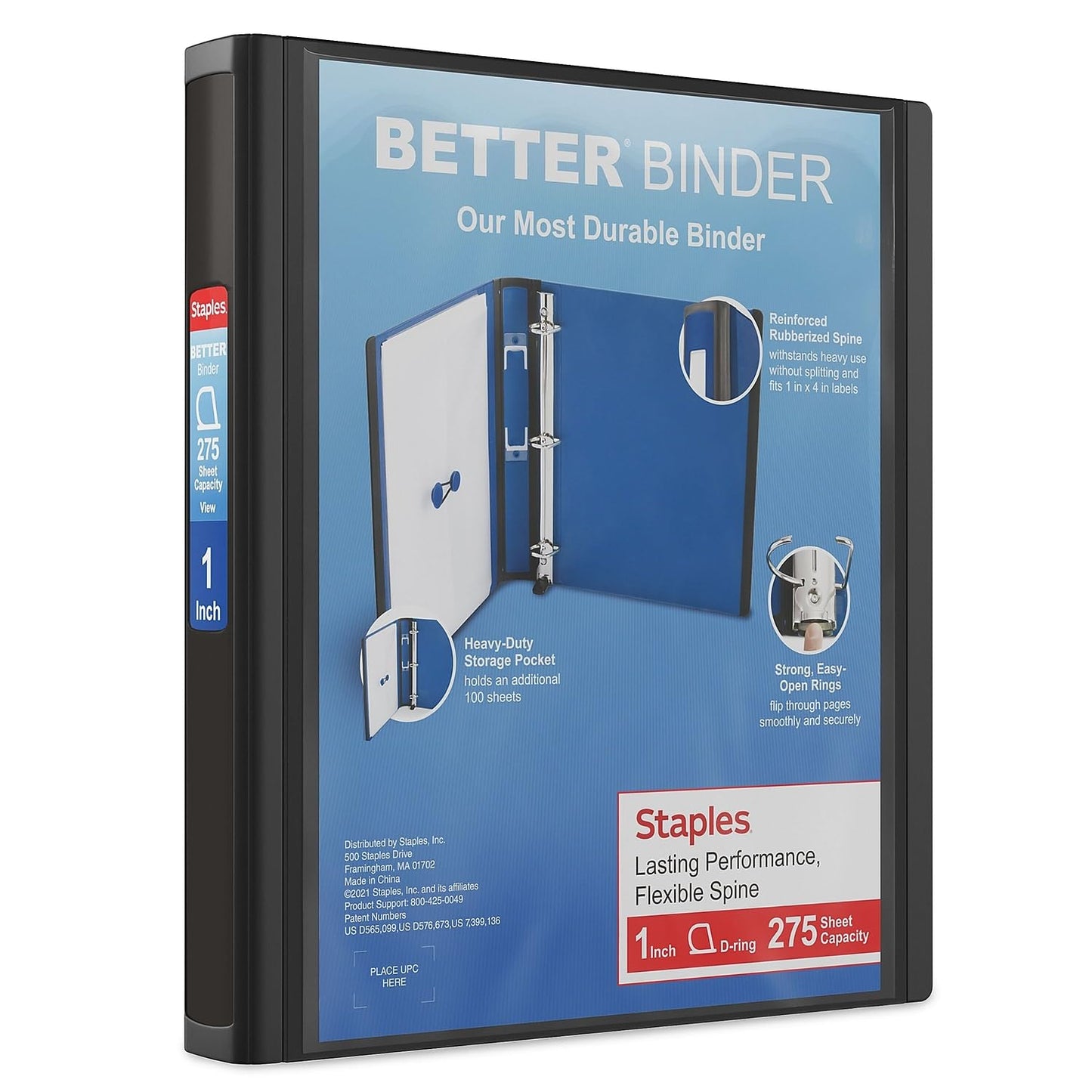 STAPLES 3 Inch BetterView Binder with D-Rings (Teal)