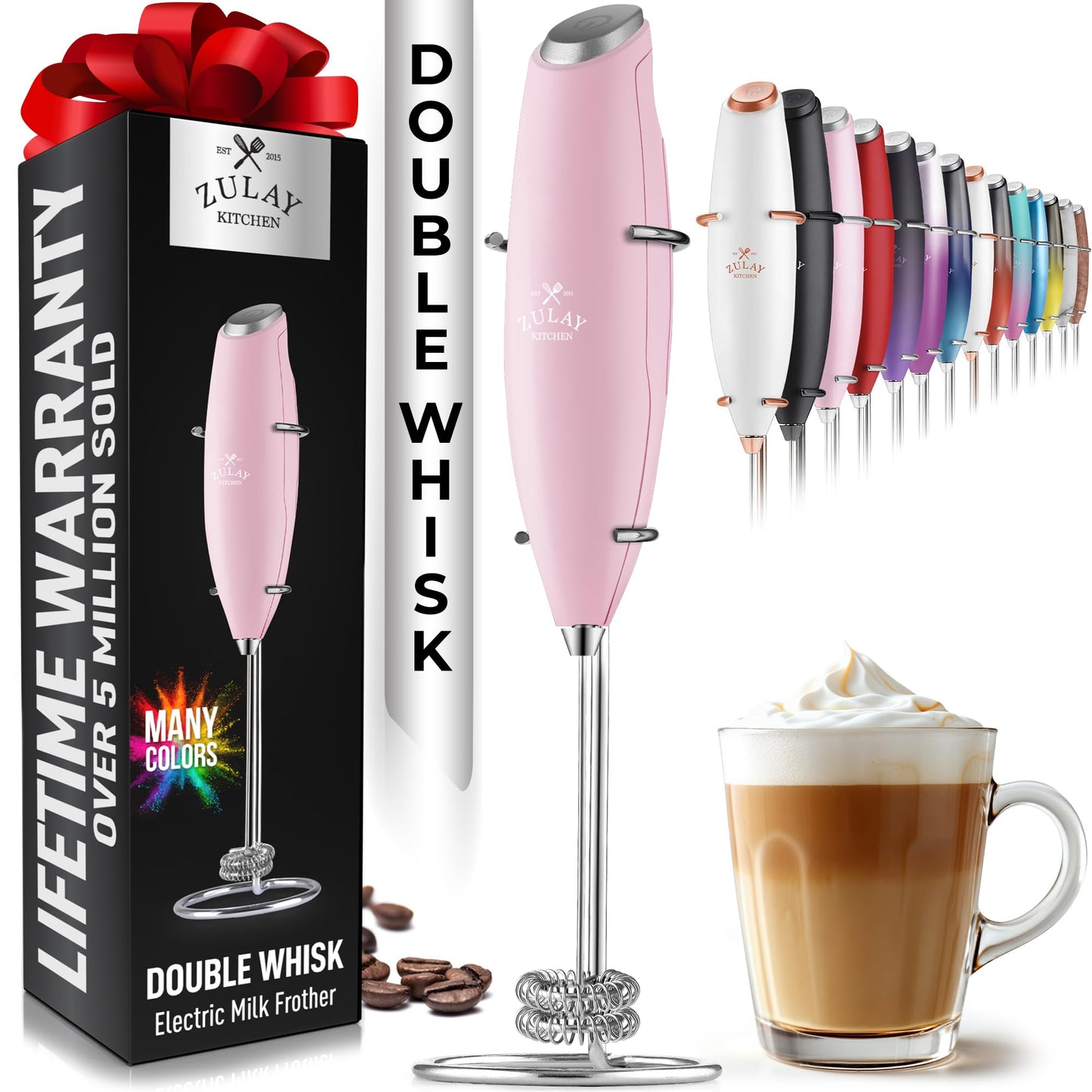 Zulay Kitchen Powerful Milk Frother Wand With 2 Duracell Batteries - Ultra Fast Handheld Drink Mixer - Electric Whisk Foam Maker for Coffee, Lattes, Cappuccino, Matcha, Hot Chocolate & Creamer - Black
