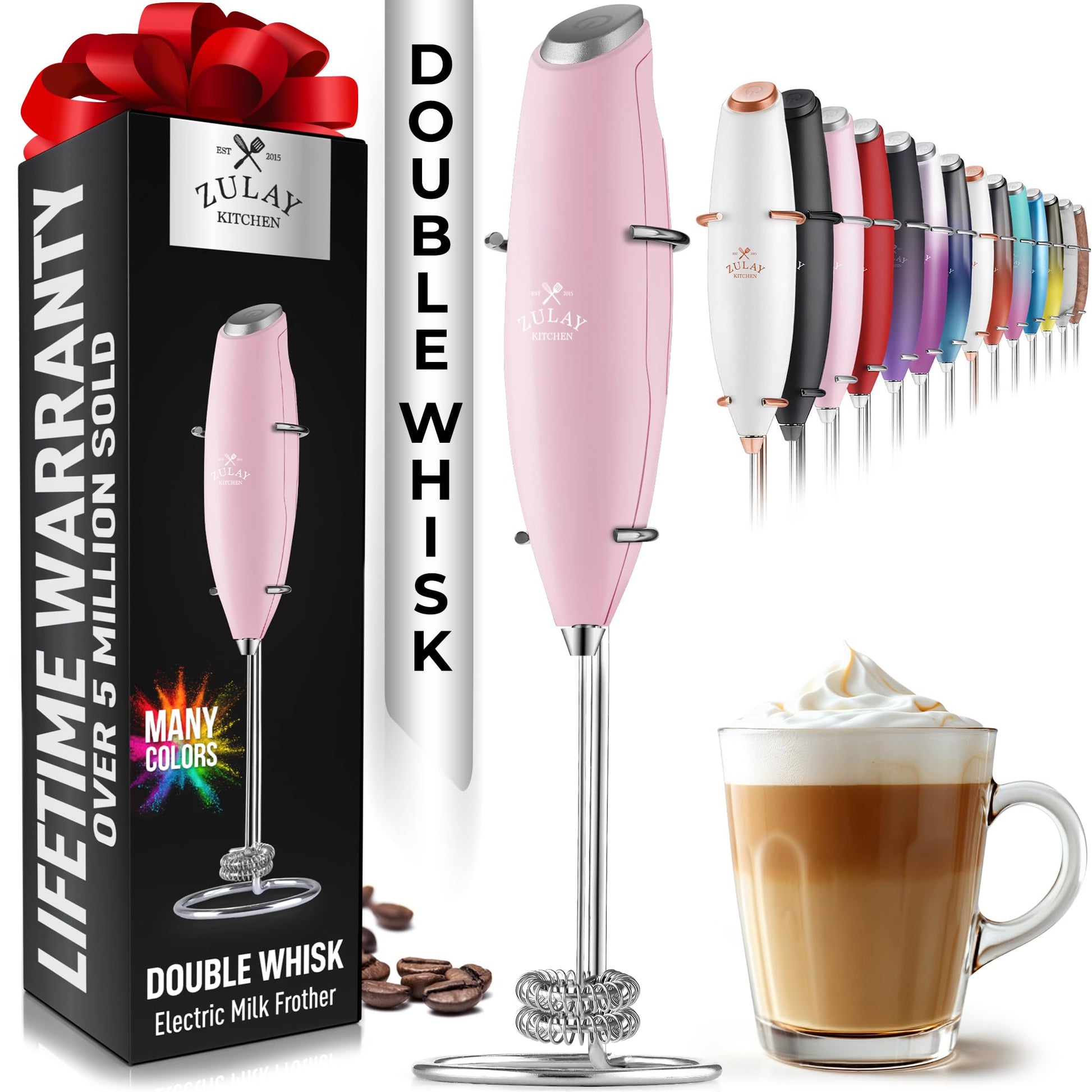 Zulay Kitchen Powerful Milk Frother Wand With 2 Duracell Batteries - Ultra Fast Handheld Drink Mixer - Electric Whisk Foam Maker for Coffee, Lattes, Cappuccino, Matcha, Hot Chocolate & Creamer - Black