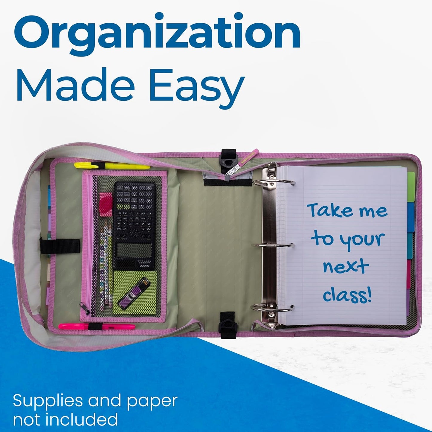 Case-it Mighty Zip Tab School Zipper Binder | 3-Inch O-Rings, 600-Sheet Capacity, 5-Subject Expanding File Folder, Multiple Pockets & Storage Organizer, Shoulder Strap | D-146 Fun Flowers