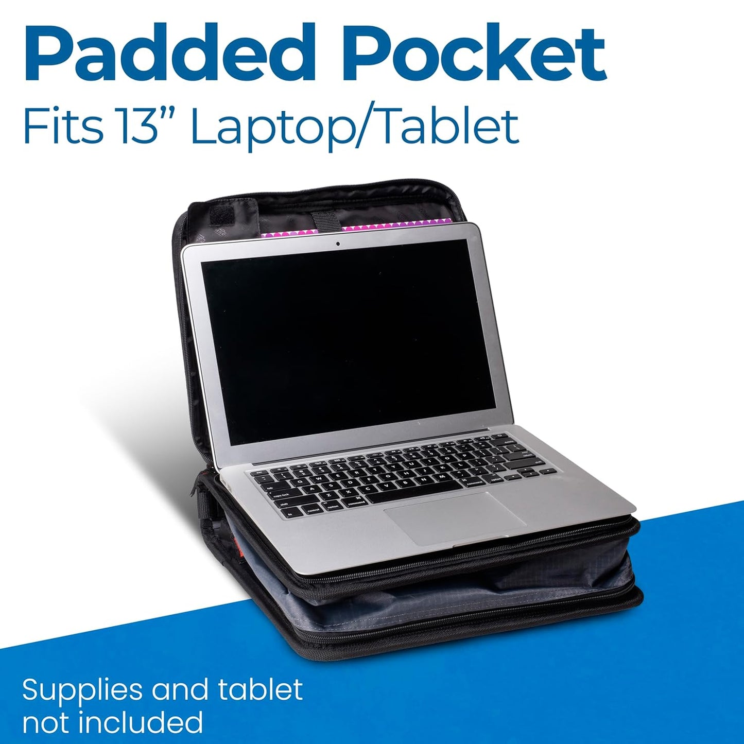 Case-It 2 Inch 3 D-Ring Zipper Binder with Padded Laptop Case Workstation, Shoulder Strap, LT-117, Black