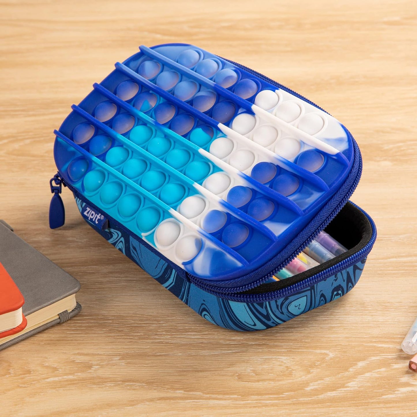 ZIPIT POP Pencil Box for Boys | Fidget Toy | Silicon Sensory Push It Case | Large Capacity Pencil Case (Blue)