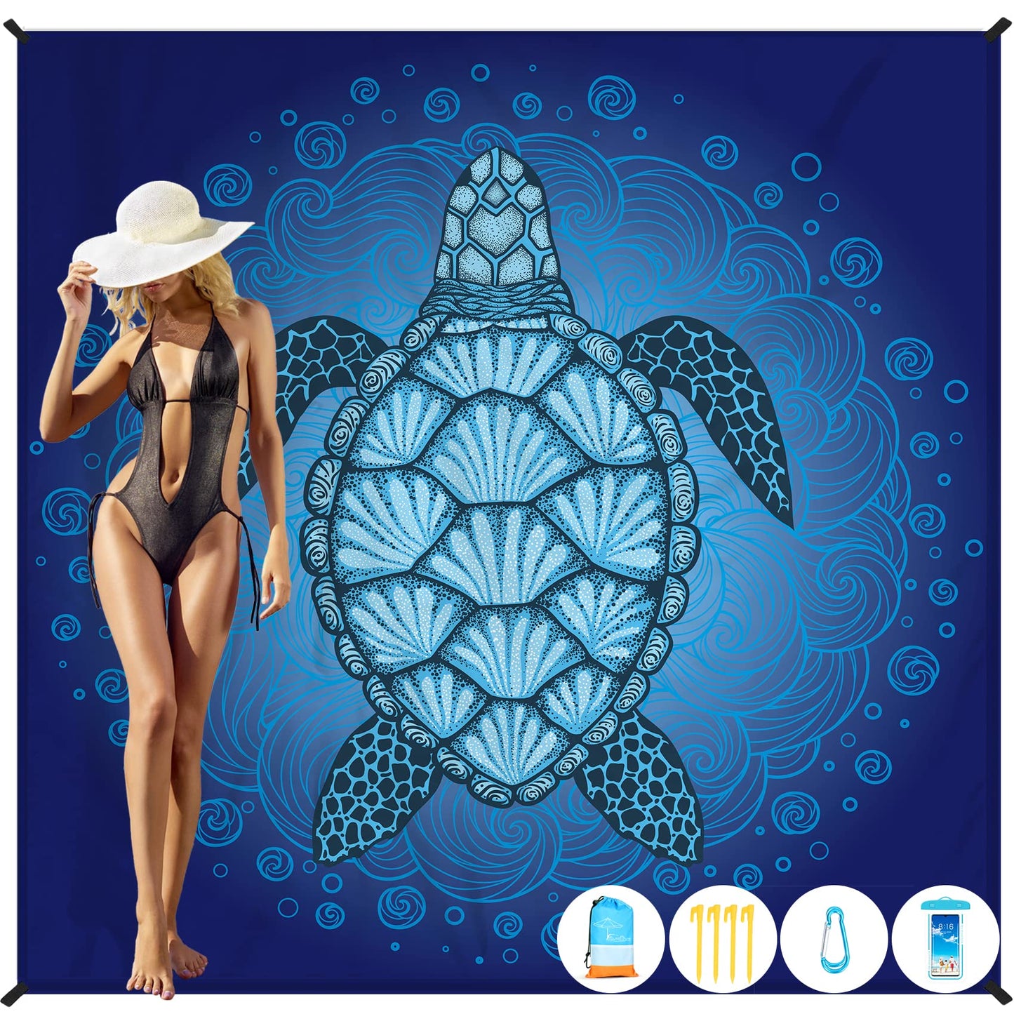 Beach Blanket Oversized Extra Large 78" X 81",Waterproof Sandproof Beach Blanket 1-7 Adults Lightweight Durable for Travel Camping Hiking Picnic