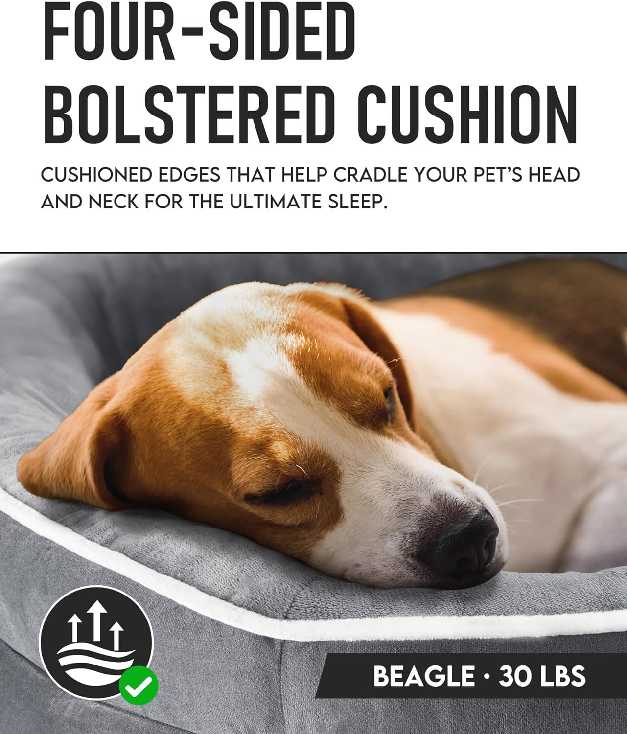 OhGeni Orthopedic Dog Bed Couch for Large Sized Pets with Egg Foam Support, Four-Sided Bolster Cushions, Soft Tear-Resistant Fabric, and Removable Machine Washable Plush Cover 35-Inch (Gray)