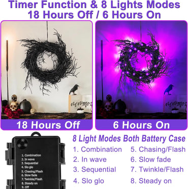 6 FT Halloween Black Garland Willow Vine Twig Decor with Orange & Purple Light, 8 Modes & Timer Battery Operated Waterproof Halloween Decorations Indoor for Mantle Fireplace Home Party Decor