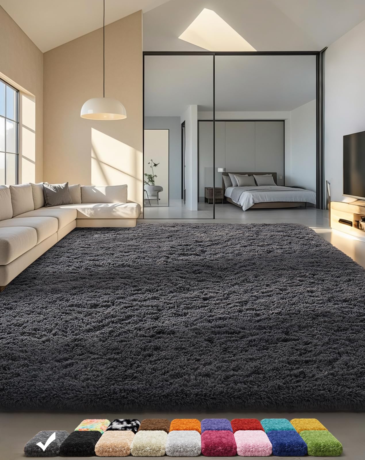 Ophanie Area Rugs for Bedroom Living Room, Grey Fluffy Fuzzy Shag Shaggy Soft Plush Carpet, 4x6 Indoor Floor Gray Rug for Kids Home Dorm Decor Aesthetic