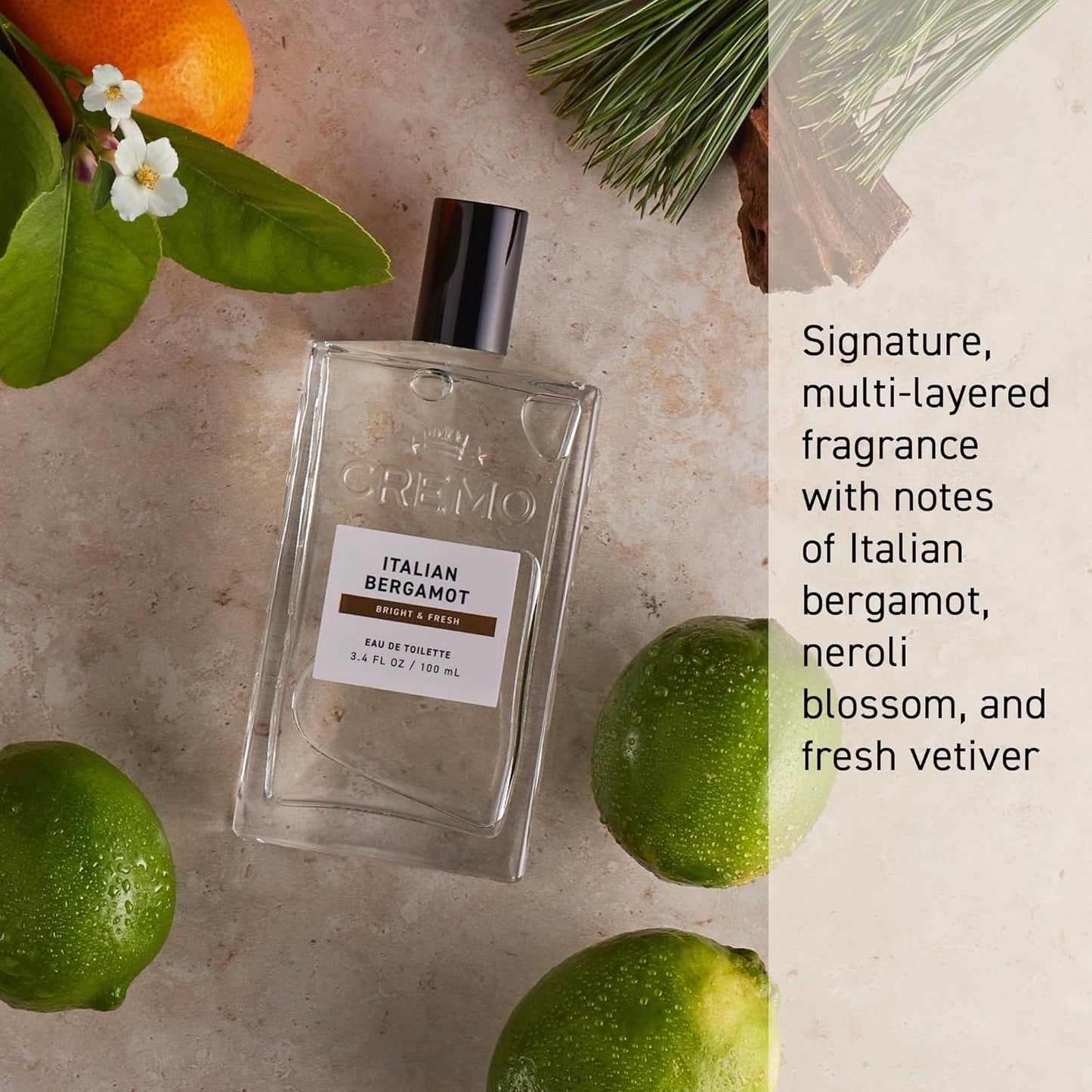 Cremo Italian Bergamot Spray Cologne For Men, A Combination of Italian Bergamot, Neroli Blossom, and Fresh Vetiver, 3.4 Fl Oz