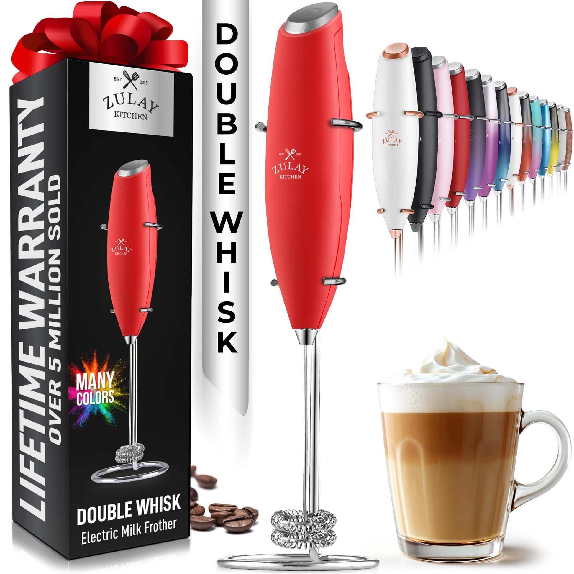 Zulay Kitchen Powerful Milk Frother Wand With 2 Duracell Batteries - Ultra Fast Handheld Drink Mixer - Electric Whisk Foam Maker for Coffee, Lattes, Cappuccino, Matcha, Hot Chocolate & Creamer - Black