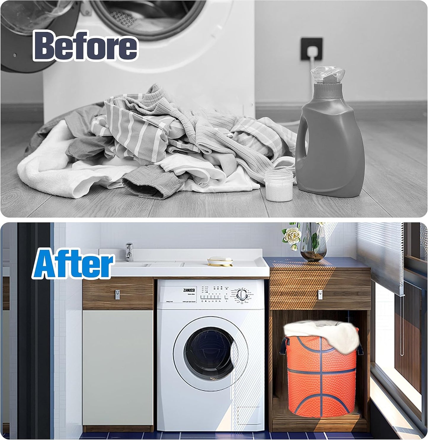 Basketball Texture Laundry Basket Ball Foldable Waterproof Oxford Cloth Funny Tote Bag Laundry Hamper Clothes Storage Bucket Toy Organizer For Bathroom/Laundry Storage/Bedroom 17.7x13.7 Inch