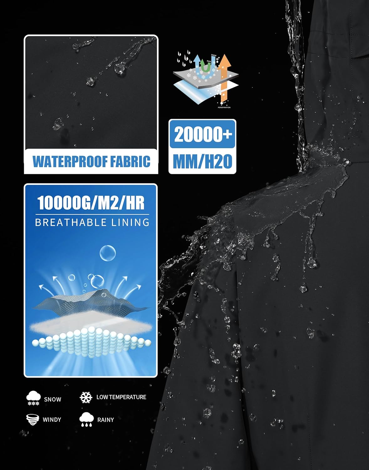 Pionner Camp Women's Ski Jacket 20k Waterproof Insulated Winter Snow Coat Rain Jacket for Skiing Snowboarding Hiking