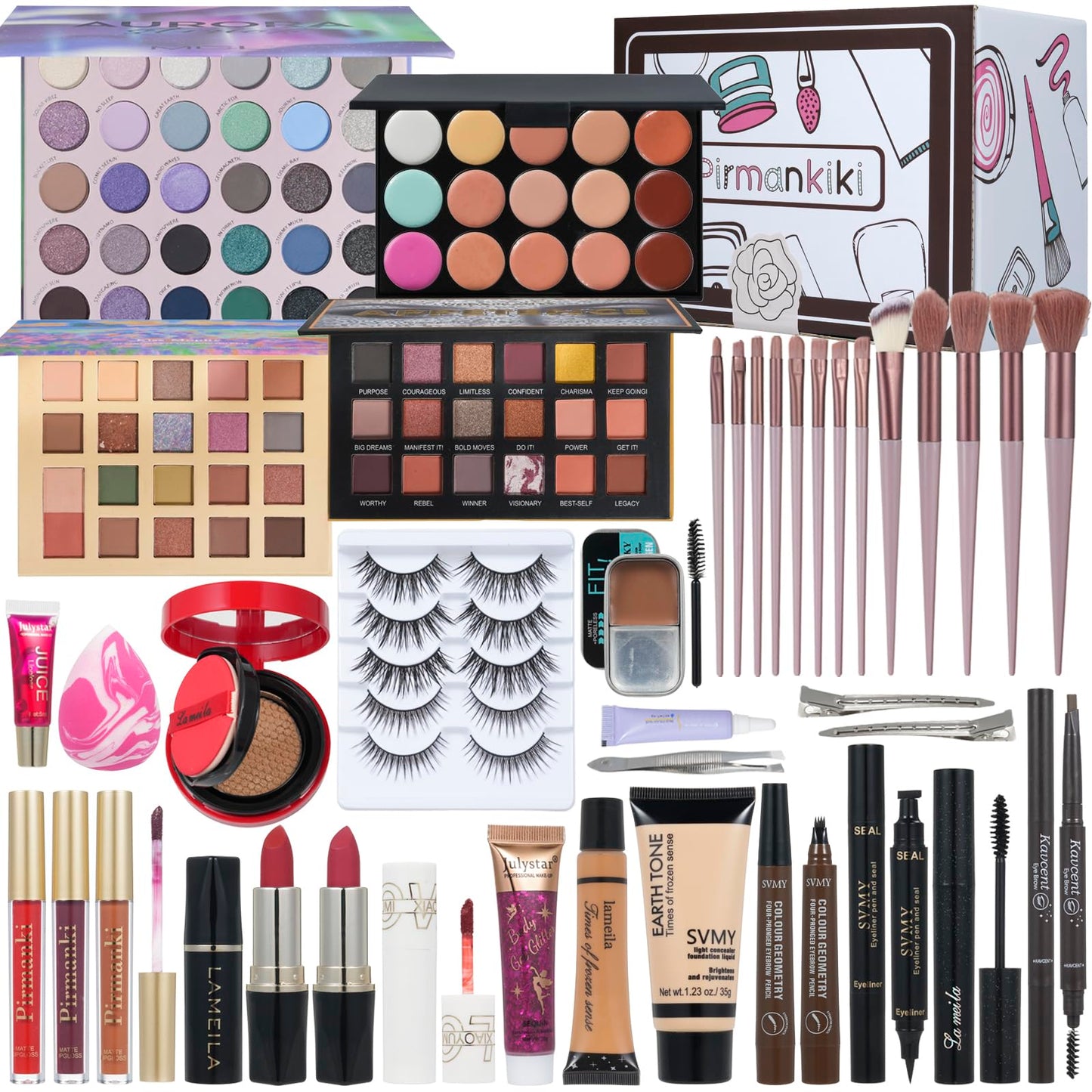 All in One Makeup Kit Makeup Kit for Women Full Kit Multipurpose Makeup ,eyeshadow、 liquid foundation,Loose powder,Eyebrow pencil,4-color lip gloss set