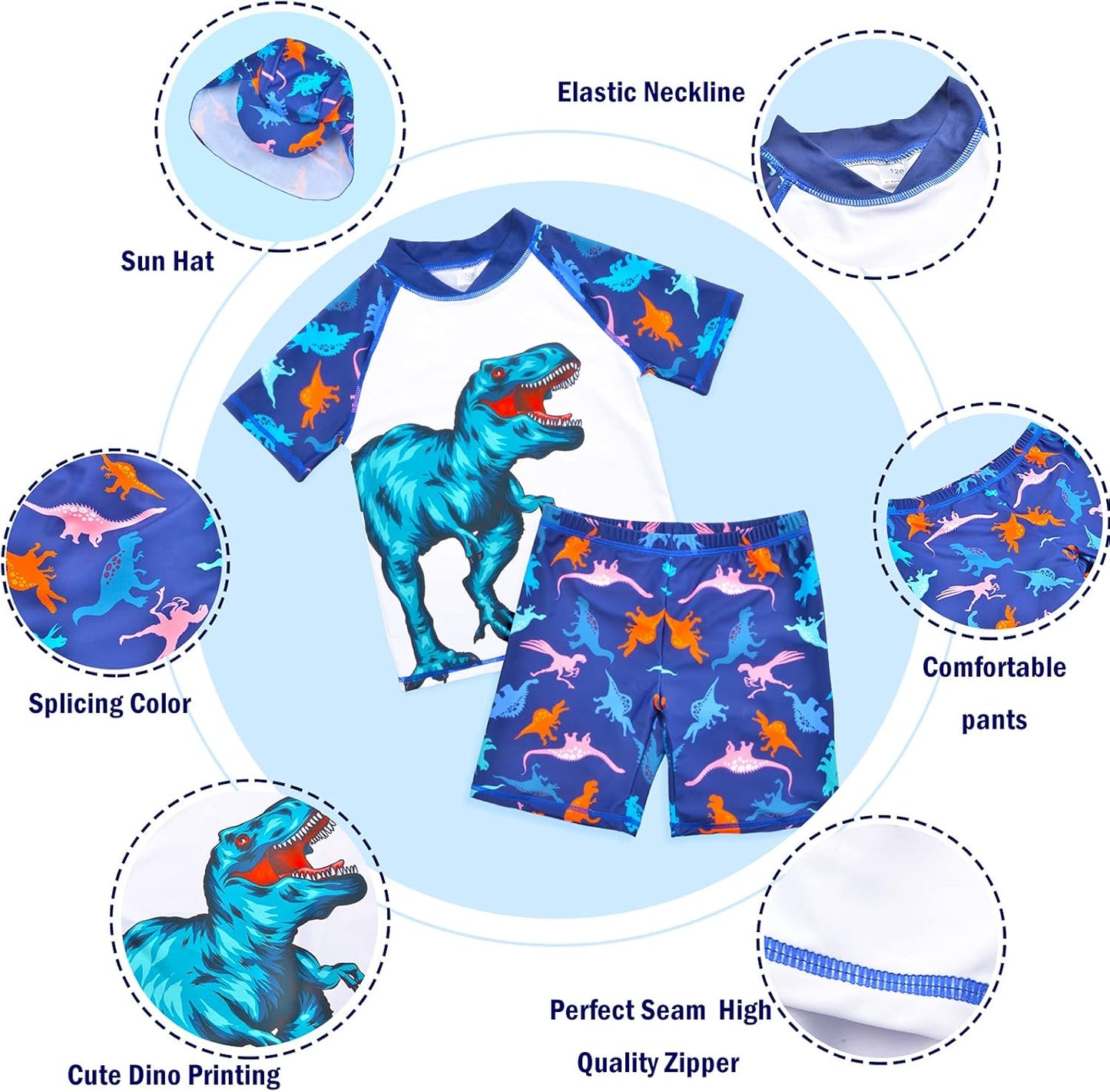 Boys Two Piece Rash Guard Swimsuits Kids Short Sleeve Swimwear Sets Bathing Suit with Sun Hat for 2-6 Years