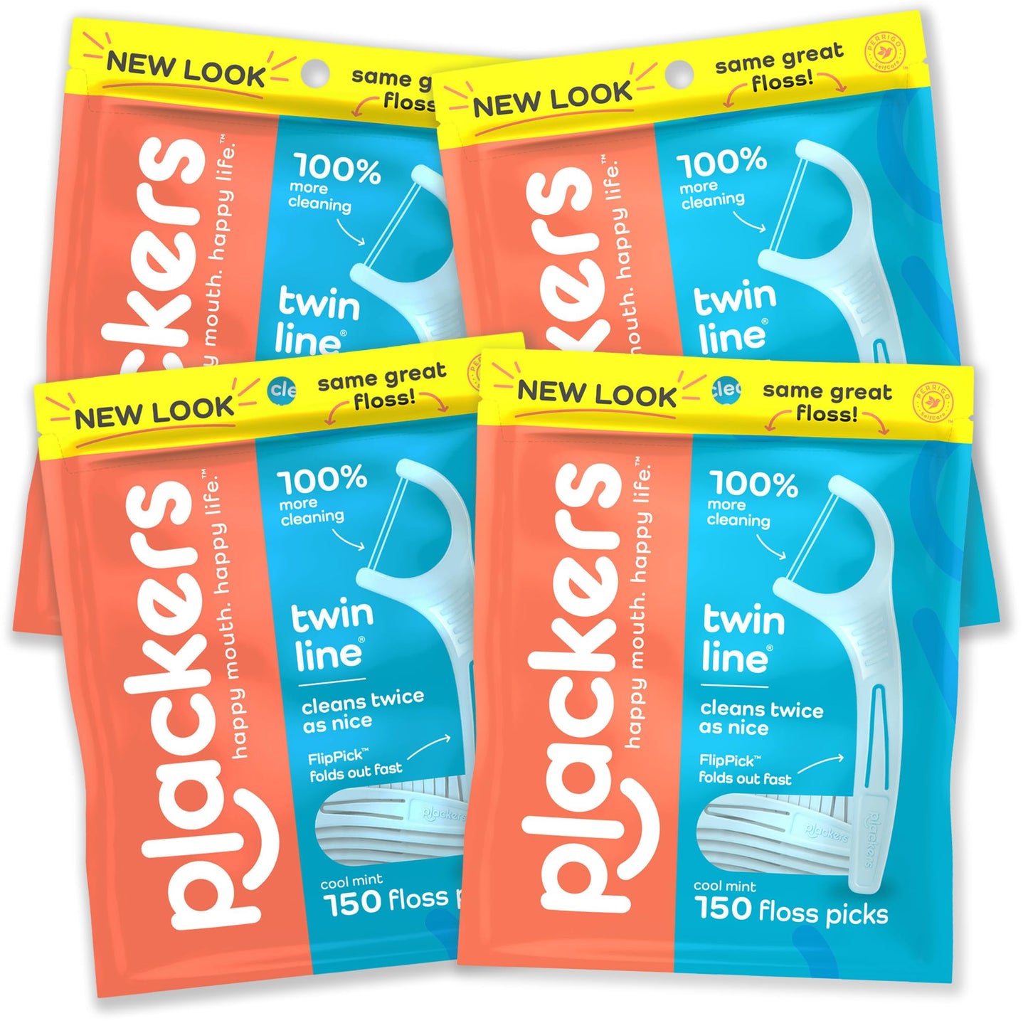 Plackers Twin-Line Dental Flossers, Cool Mint Flavor, Dual Action Flossing System, Easy Storage, Super Tuffloss, 2X The Clean, 75 Count