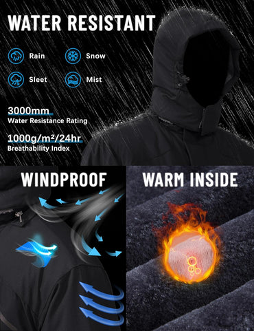 TACVASEN Men's Winter Skiing Jackets Water Resistant Fleece Coats Insulated Thermal Snowboard Jacket Parka Raincoat with Hood