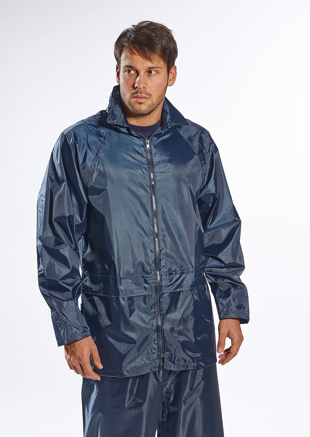 Portwest Classic Rain Jacket Waterproof Work Wear Coat Multi Pockets Outdoor Durable, Navy, X Large
