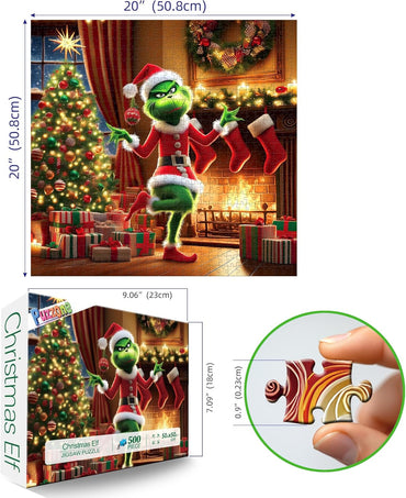 Christmas 500 Piece Jigsaw Puzzles for Adults Holiday Scene Puzzle with Letters on Back Festive Tree Stockings Fireplace Scene Fun Family Puzzles Gift for Adults Seniors(20" x 20")