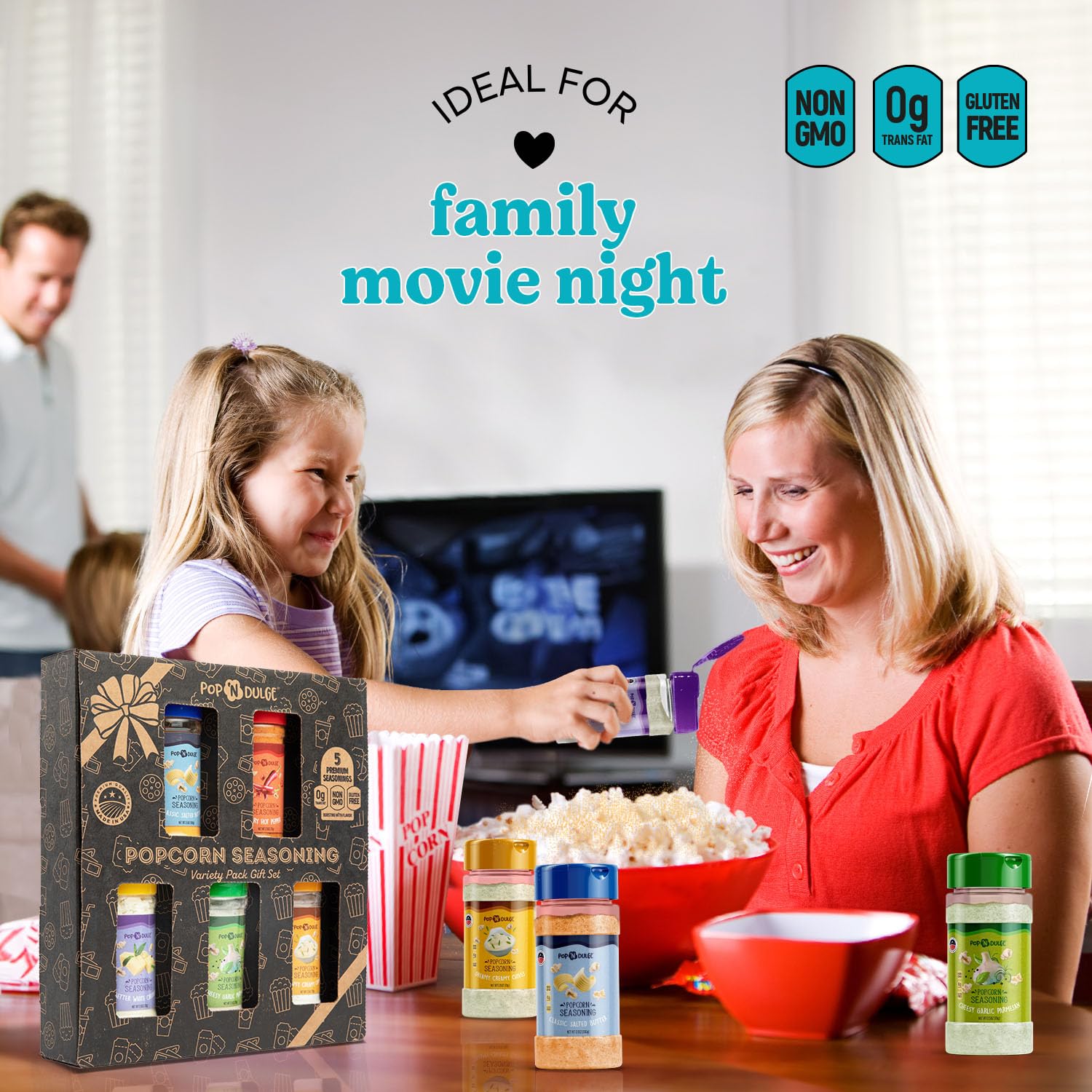 Popcorn Seasoning Popcorn Flavoring Variety Pack Gifts Set of 5 Popcorn Salt 2.5 OZ Shakers, Non-GMO Toppings, Movie Night Supplies Gift Basket, Popcorn Gift Set, Gift Ideas
