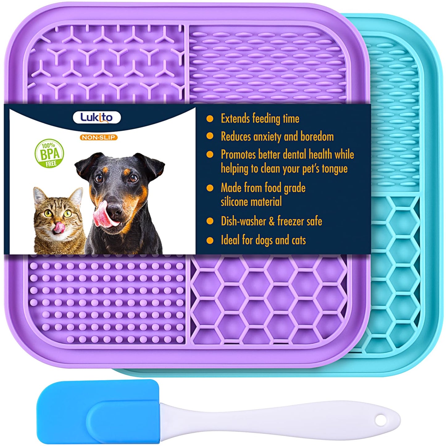 LUKITO Lick Mat for Dogs & Cats 2 Pack with Suction Cups, Dog Lick Mat for Anxiety Relief, Dog Toys to Keep Them Busy, Peanut Butter Licking Pad for Boredom Reducer, Perfect for Bathing Grooming