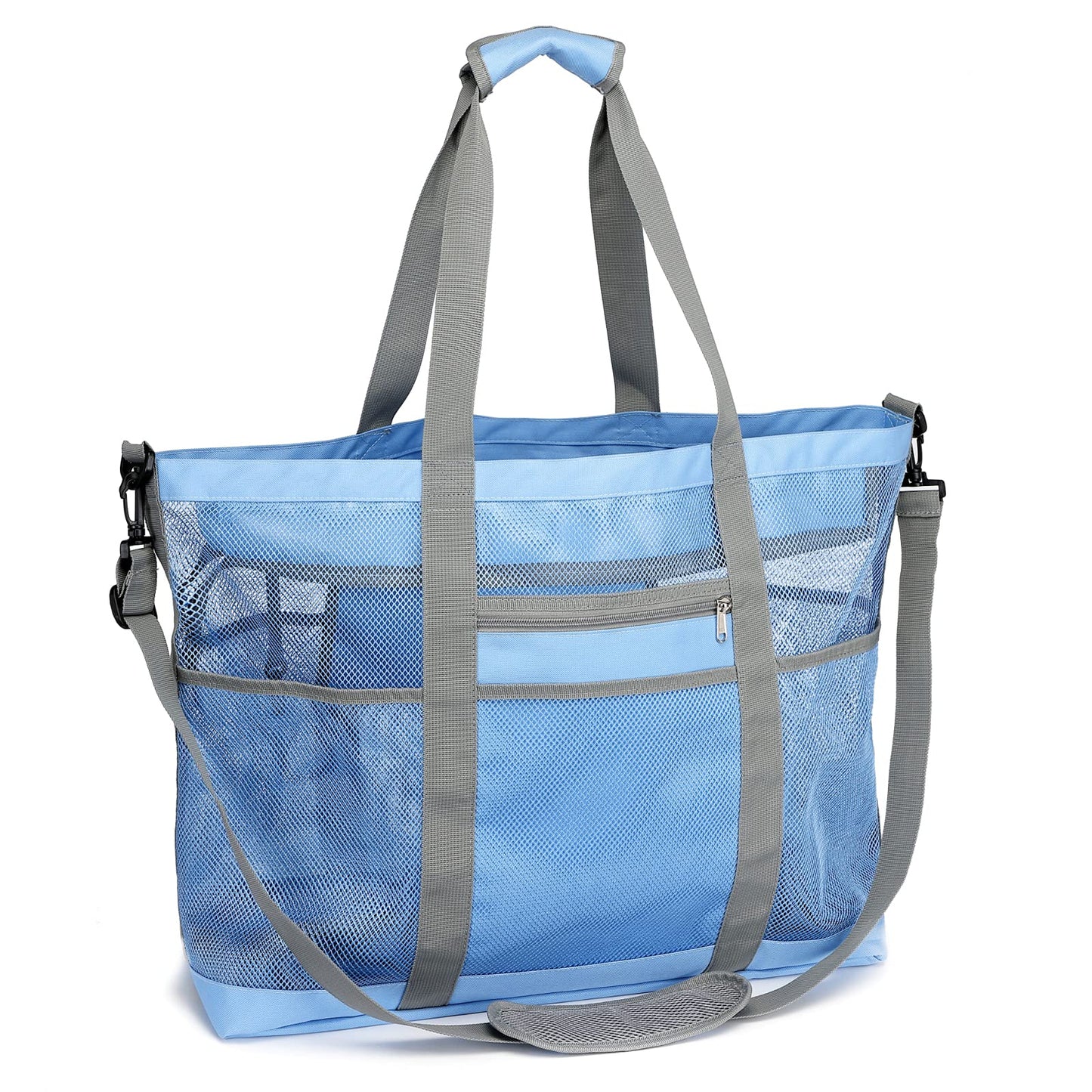F-color Mesh Beach Bag Family - 9 Pockets Large Beach Tote for Cruise Vacation Essentials