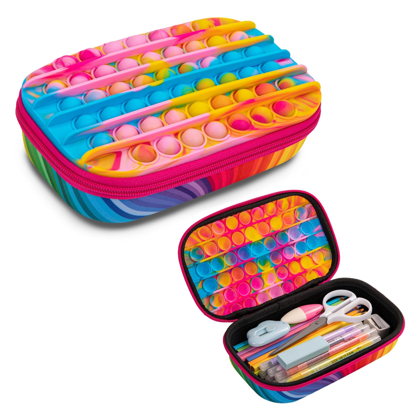 ZIPIT POP Pencil Box for Boys | Fidget Toy | Silicon Sensory Push It Case | Large Capacity Pencil Case (Blue)